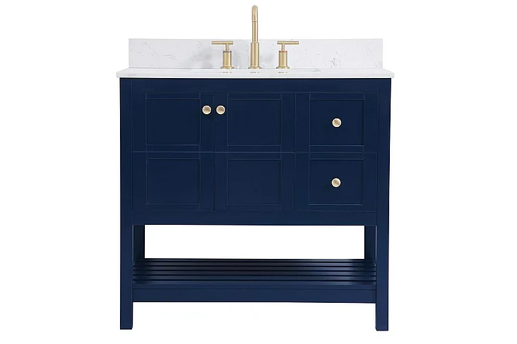 Elegant 36 In. Single Bathroom Vanity in Blue with Backsplash VF16436BL-BS