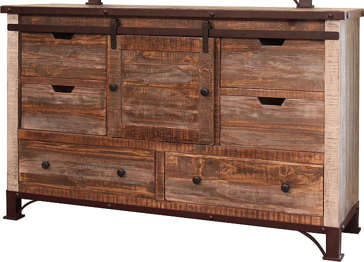 IFD Antique 6 Drawer with 1 Sliding Door Dresser in Multi Color IFD969DSR
