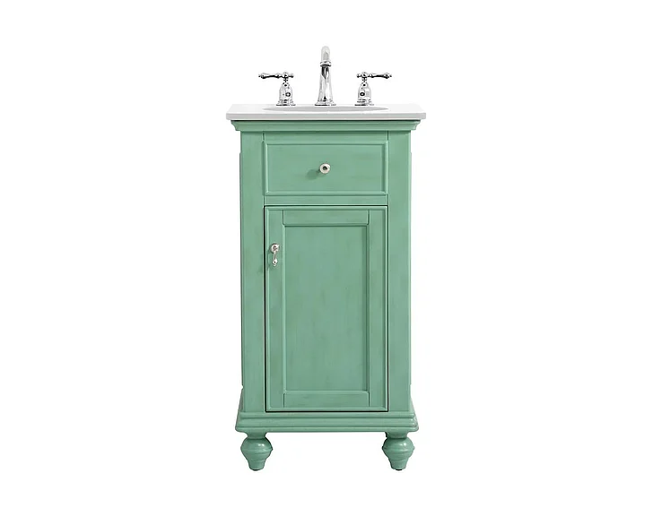 Elegant 19 In. Single Bathroom Vanity in Vintage Mint with Ivory White Engineered Marble VF12319VM-VW