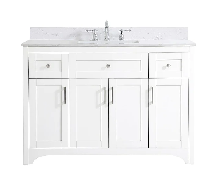 Elegant 48 In. Single Bathroom Vanity in White with Backsplash VF17048WH-BS