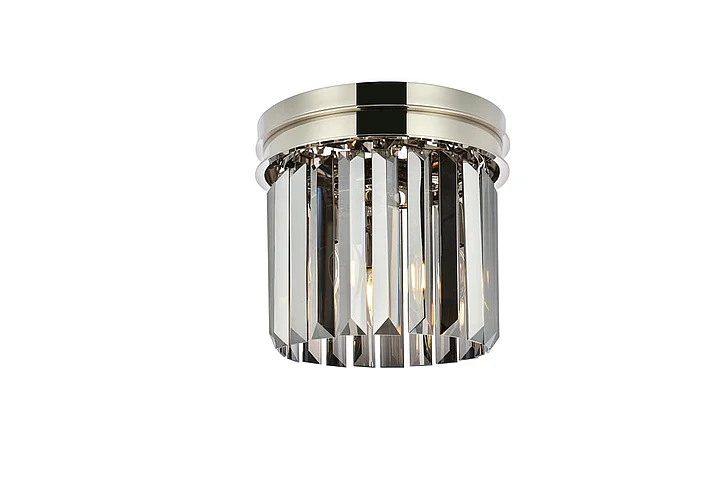 Elegant Sydney 3 Light Polished Nickel Flush Mount Silver Shade (Grey) Royal Cut Crystal 1238F12PN-SS/RC