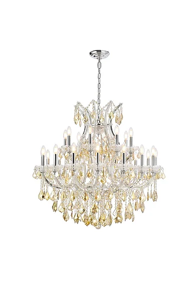 Elegant Maria Theresa 24 Light Chrome Chandelier Golden Teak (Smoky) Royal Cut Crystal 2800D36C-GT/RC