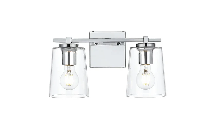 Elegant Kacey 2 Light Chrome and Clear Bath Sconce LD7310W14CH CLOSEOUT