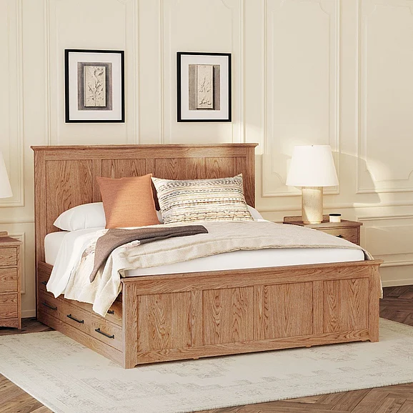 Intercon Furniture Oak Park 2pc Panel Bedroom Set w/ 12 Drawer Storage in Taupe