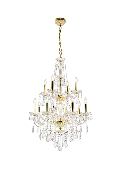 Elegant Giselle 12 Light Gold Chandelier Clear Royal Cut Crystal V7890D28G/RC