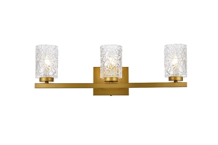 Elegant Cassie 3 Lights Bath Sconce in Brass with Clear Shade LD7027W24BR