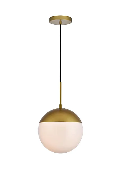 Elegant Eclipse 1 Light Brass Pendant with Frosted White Glass LD6036BR