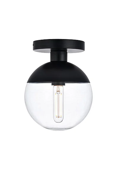 Elegant Eclipse 1 Light Black Flush Mount with Clear Glass LD6051BK