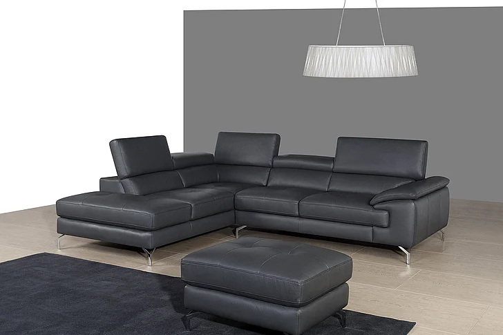 J&M Furniture A973 Italian Leather Left Facing Chaise in Grey 1790613-LHFC PROMO