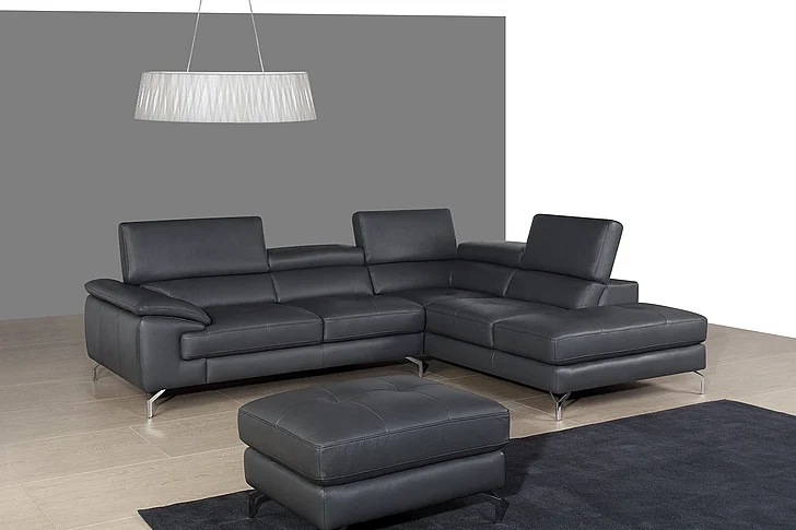 J&M Furniture A973 Italian Leather Right Facing Chaise in Grey 1790613-RHFC PROMO