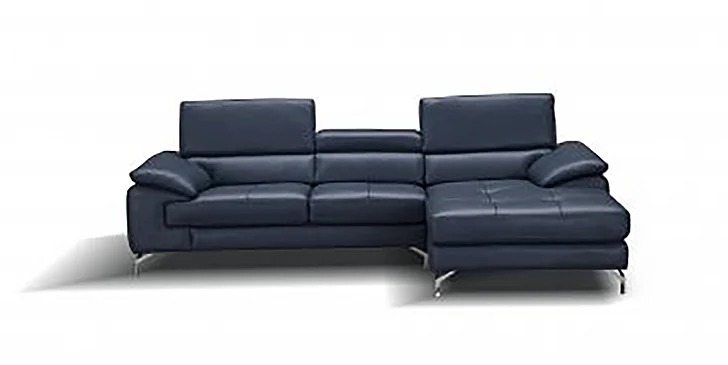 J&M A973B Italian Leather Right Facing Chaise Mini Sectional in Blue 179065-RHFC PROMO