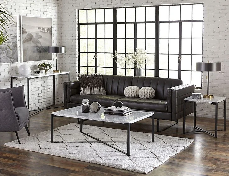 Modus Furniture Saxon 3-Piece Occasional Living Room Set in Carrara Marble