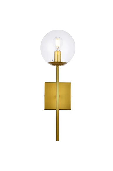 Elegant Neri 1 Light Brass and Clear Glass Wall Sconce LD2359BR