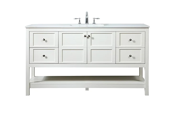 Elegant 60 In. Single Bathroom Vanity in White VF16460WH