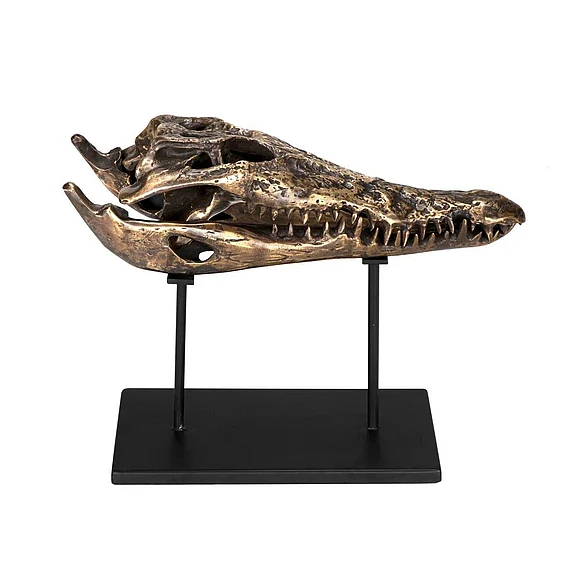 Noir Furniture Brass Alligator On Stand, Medium AB-83M