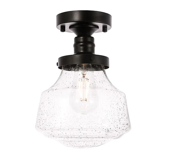 Elegant Lyle 1 Light Black and Clear Seeded Glass Flush Mount LD6246BK