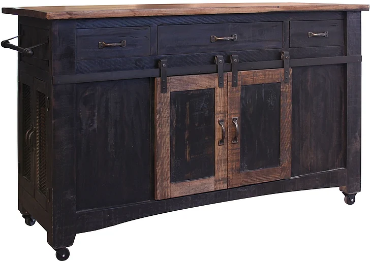 IFD Pueblo 3 Drawer Kitchen Island in Black IFD370ISLAND