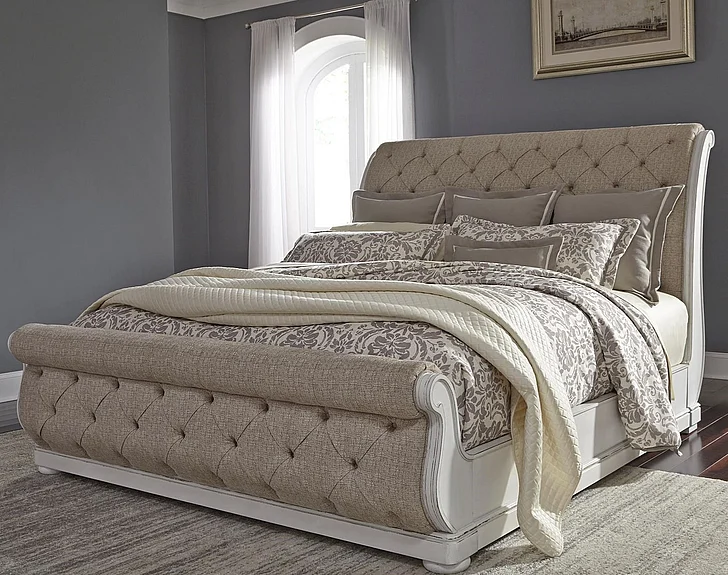 Liberty Furniture Abbey Park Upholstered King Sleigh Bed in Antique White