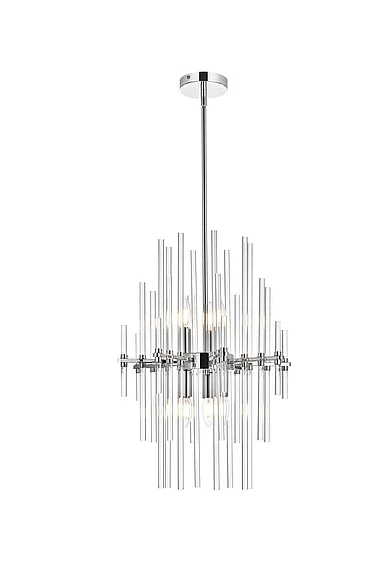 Elegant Sienna 17 In. Crystal Rod Pendant in Chrome 2502D17C