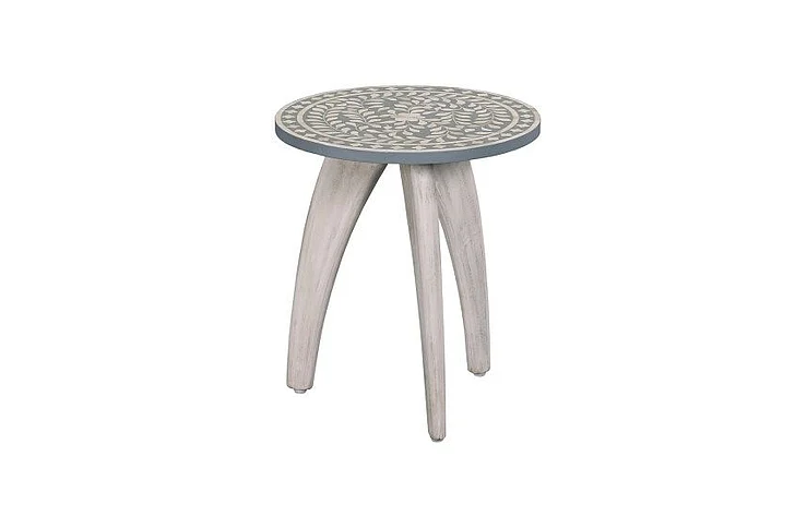 Hammary Hamilton Hidden Treasure Blossom Round Wood Inlay Accent Table in Gray 090-1086 CLOSEOUT