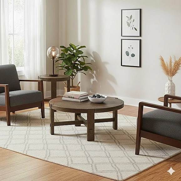 LH Home Abstract 2pc Coffee Table Set in Chestnut