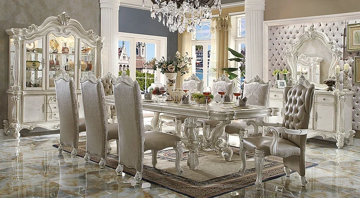Acme Versailles 9-Piece Pedestal Dining Set in Bone White