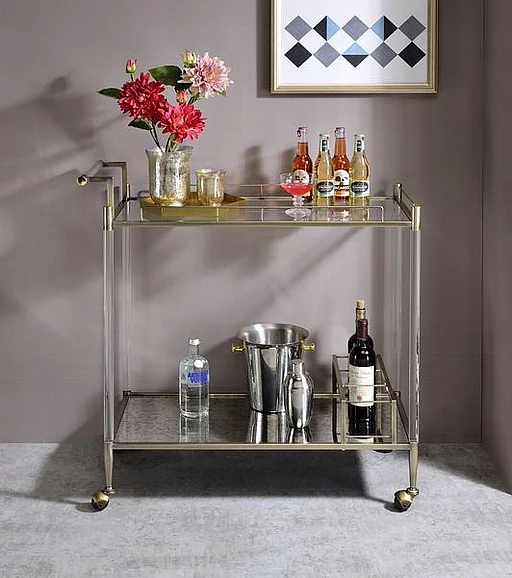 ACME Cirro Serving Cart in Antique Mirror and Wire Brass AC00160
