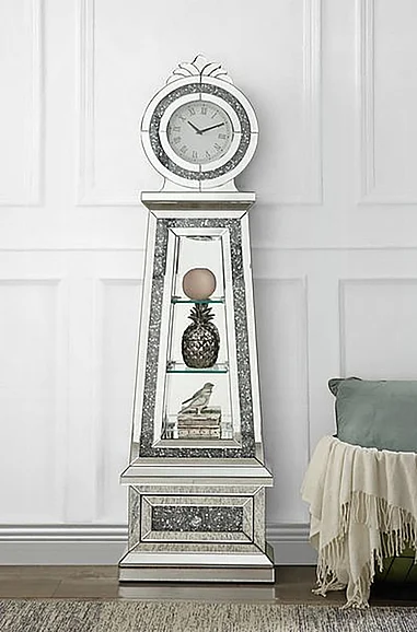 ACME Noralie Grandfather Clock with LED in Mirrored and Faux Diamonds AC00349