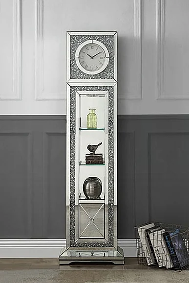 ACME Noralie Grandfather Clock with LED in Mirrored and Faux Diamonds AC00354