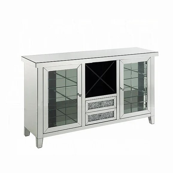 ACME Noralie Wine Cabinet with LED in Mirrored and Faux Diamonds AC00525