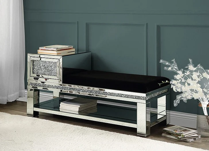 ACME Noralie Bench w/Storage in Mirrored & Faux Diamonds AC00538