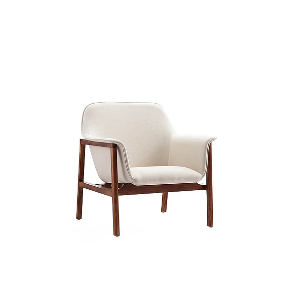 Manhattan Comfort Miller Cream and Walnut Linen Weave Accent Chair AC007-CR