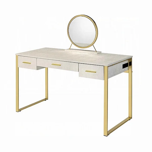 ACME Myles Vanity Set with USB in Antique White and Champagne AC00841