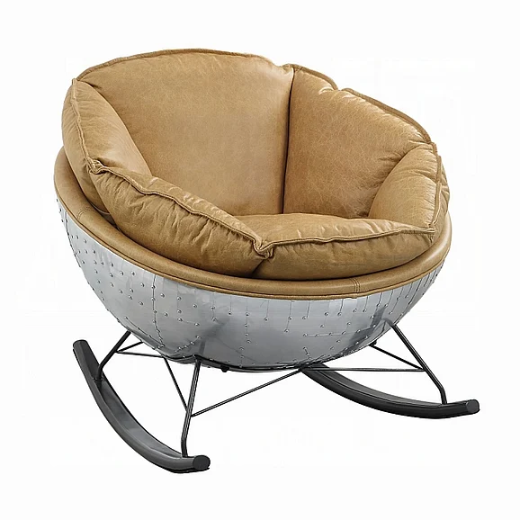 ACME Pippin Accent Chair in Morocco Top Grain Leather and Aluminum AC02583