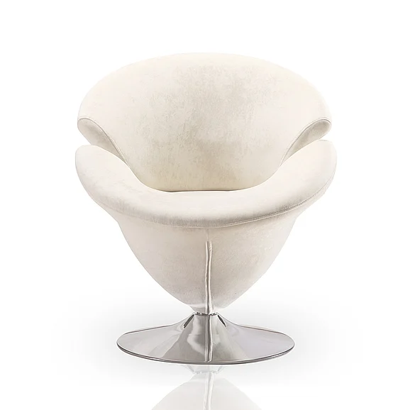 Manhattan Comfort Tulip White and Polished Chrome Velvet Swivel Accent Chair AC029-WH