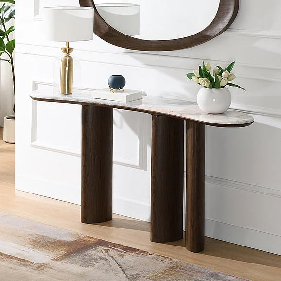 ACME Hanale Console Table w/Natural Marble in Natural Marble & Brown AC04577