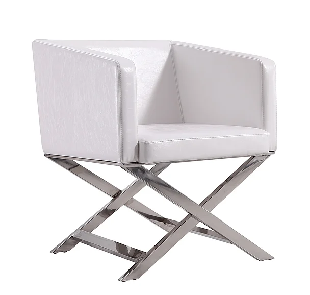 Manhattan Comfort Hollywood White and Polished Chrome Faux Leather Lounge Accent Chair AC050-WH