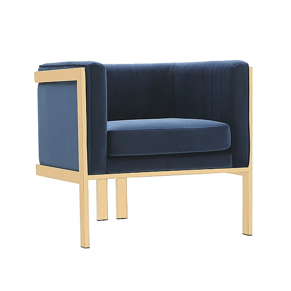 Manhattan Comfort Paramount Royal Blue and Polished Brass Velvet Accent Armchair AC053-BL