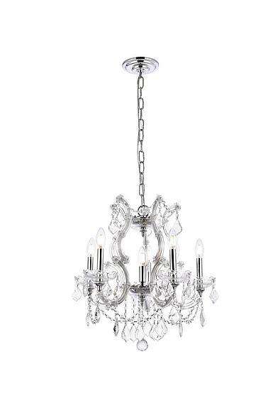 Elegant Maria Theresa 6 Light Chrome Pendant Clear Royal Cut Crystal 2800D20C/RC