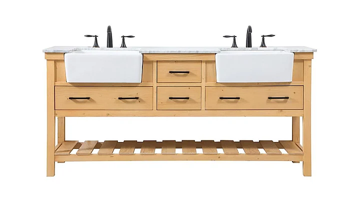 Elegant 72 In. Double Bathroom Vanity in Natural Wood VF60172DNW