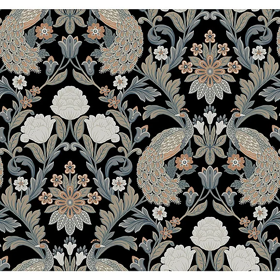 York E64-Arts and Crafts Plume Dynasty Black Wallpaper AC9101 (Double Roll)