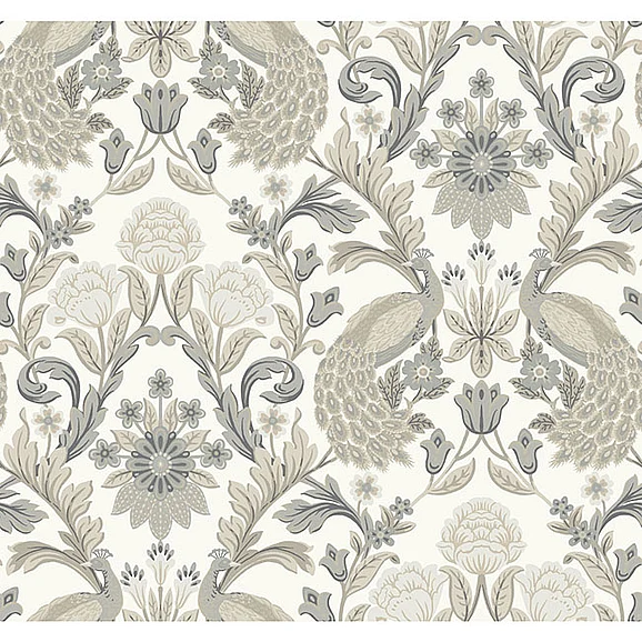 York E64-Arts and Crafts Plume Dynasty White & Neutral Metallic Wallpaper AC9102 (Double Roll)