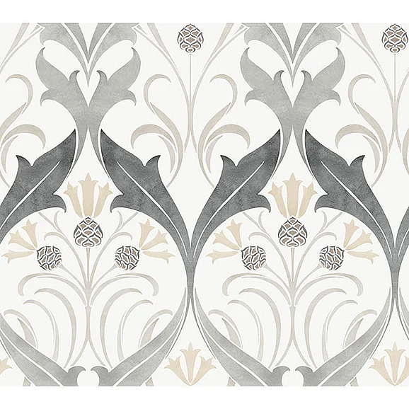 York E64-Arts and Crafts Pine Cone Ribbon Charcoal Metallic Wallpaper AC9174 (Double Roll)