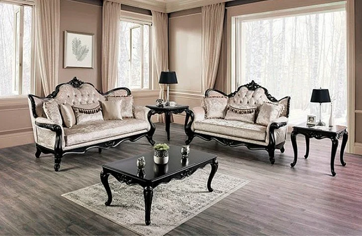 Furniture of America Acapulco 2pc Living Room Set in Black/Off-White