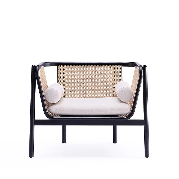 Manhattan Comfort Versailles Accent Chair in Black, Natural Cane and Cream ACCA01-CR