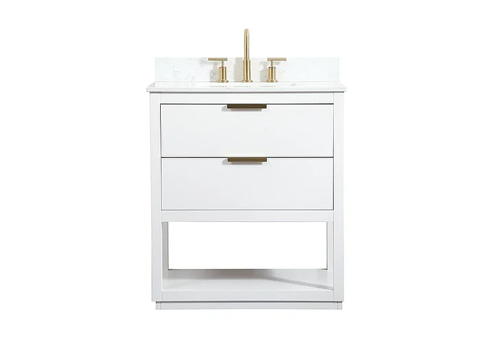 Elegant 30 In. Single Bathroom Vanity in White with Backsplash VF19230WH-BS