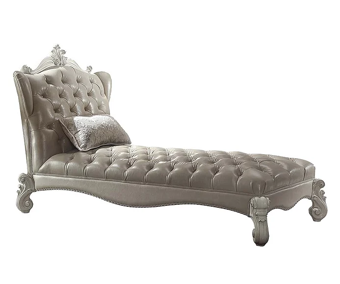 Acme Versailles Chaise w/ 1 Pillow in Vintage Gray PU & Bone White 96542