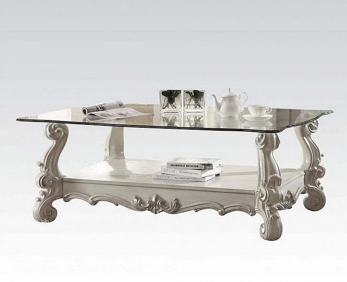 Acme Versailles Glass Top Coffee Table Bone White 82103 CLEARANCE