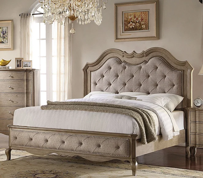 Acme Chelmsford King Upholstered Bed in Antique Taupe 26047EK