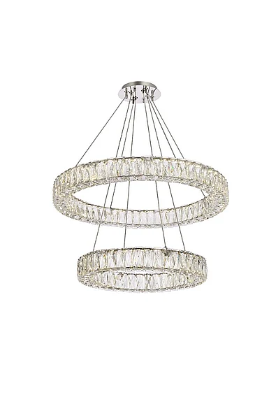 Elegant Monroe 28 In. Led Double Ring Chandelier in Chrome 3503G28C